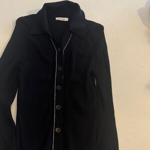 Sandro Black Button-Up knit long sleeve blouse size XL (size 4 FR) NWOT